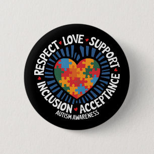 Badge Rond 5 Cm Sensibilisation à l'autisme Autistique Respect Amo