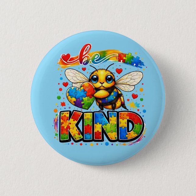 Badge Rond 5 Cm Sensibilisation à l'autisme sois gentil (Devant)