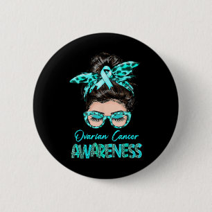 Badge Rond 5 Cm Sensibilisation au cancer de l'ovaire Bun Turquois
