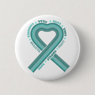 Badge Rond 5 Cm Sensibilisation au cancer de l'ovaire Soutien Turq