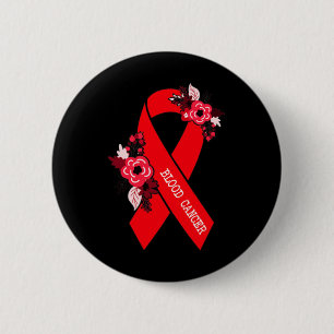 Badge Rond 5 Cm Sensibilisation au cancer du sang Ruban rouge flor