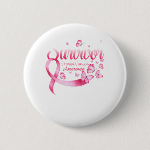 Badge Rond 5 Cm Sensibilisation au cancer du sein Papillons roses