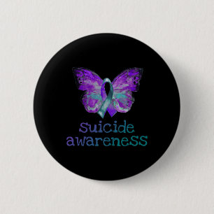 Badge Rond 5 Cm Sensibilisation au suicide Papillon Turquoise pour