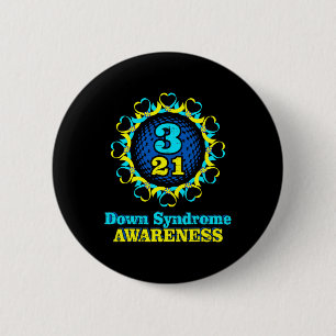 Badge Rond 5 Cm Sensibilisation au syndrome de Down Bleu Jaune 3 2