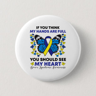 Badge Rond 5 Cm Sensibilisation au syndrome de Down Ruban bleu et
