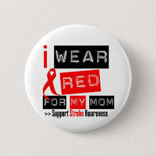 Badge Rond 5 Cm Sensibilisation aux AVC Je Porte Du Ruban Rouge Po