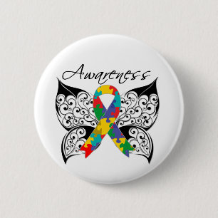 Badge Rond 5 Cm Sensibilisation aux papillons de tatouage - Autism