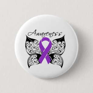Badge Rond 5 Cm Sensibilisation aux papillons de tatouage - Cancer