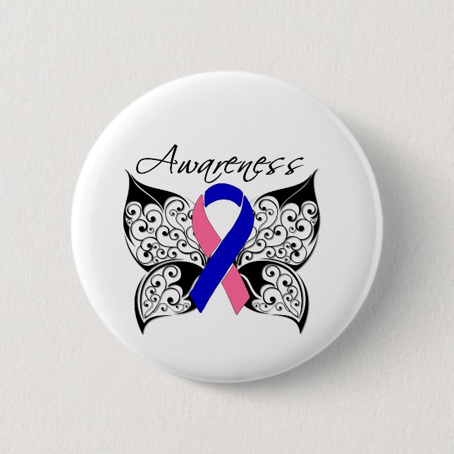 Badge Rond 5 Cm Sensibilisation aux papillons de tatouage - Cancer (Devant)