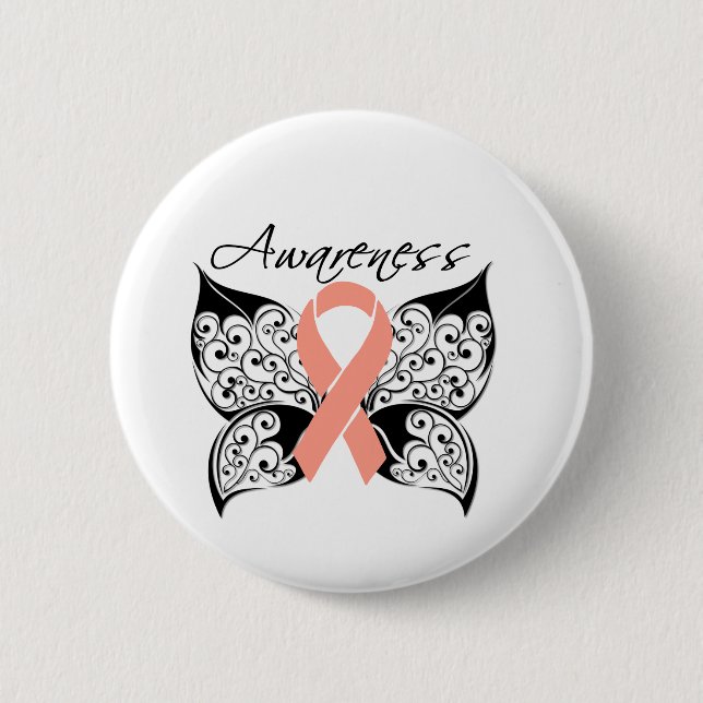 Badge Rond 5 Cm Sensibilisation aux papillons de tatouage - Cancer (Devant)