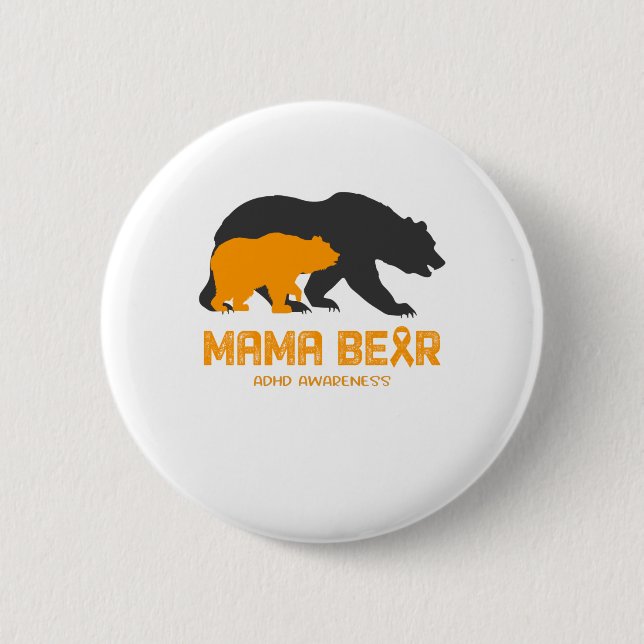 Badge Rond 5 Cm Sensibilisation de l'ours maman au TDAH (Devant)