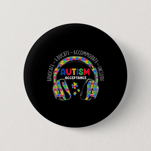 Badge Rond 5 Cm Sensibilisation sur l'autisme Acceptation Casques  (Devant)