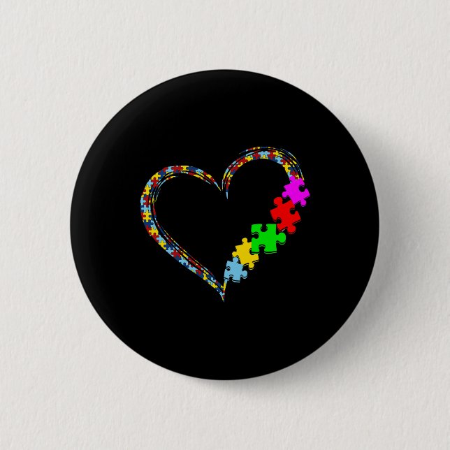 Badge Rond 5 Cm Sensibilisation sur l'autisme Amour Coeur Puzzle P (Devant)