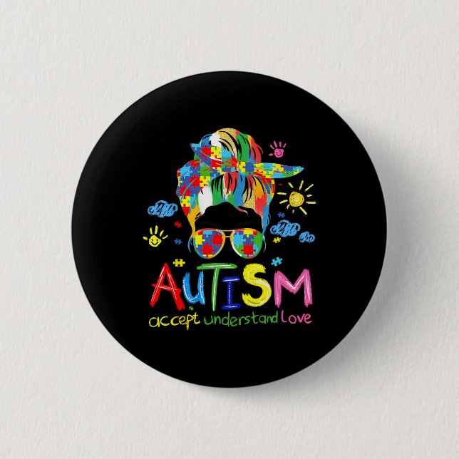 Badge Rond 5 Cm Sensibilisation sur l'autisme Brushstroke Accepter (Devant)
