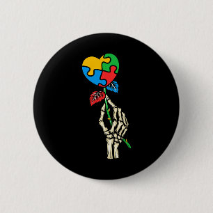 Badge Rond 5 Cm Sensibilisation sur l'autisme Crâne Rose Autisme P