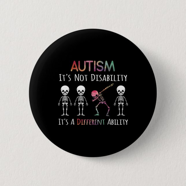 Badge Rond 5 Cm Sensibilisation sur l'autisme Dabbing Skull Autism (Devant)
