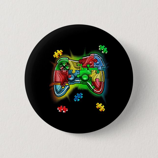 Badge Rond 5 Cm Sensibilisation sur l'autisme de jeu vidéo contrôl (Devant)