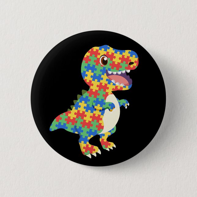 Badge Rond 5 Cm Sensibilisation sur l'autisme Dinosaures (Devant)