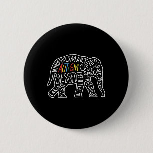 Badge Rond 5 Cm Sensibilisation sur l'autisme Eléphant Mots Amoure