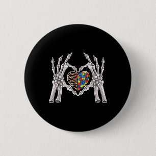 Badge Rond 5 Cm Sensibilisation sur l'autisme Gothique Crâne main