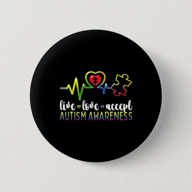 Badge Rond 5 Cm Sensibilisation sur l'autisme Live Love Accepter (Devant)