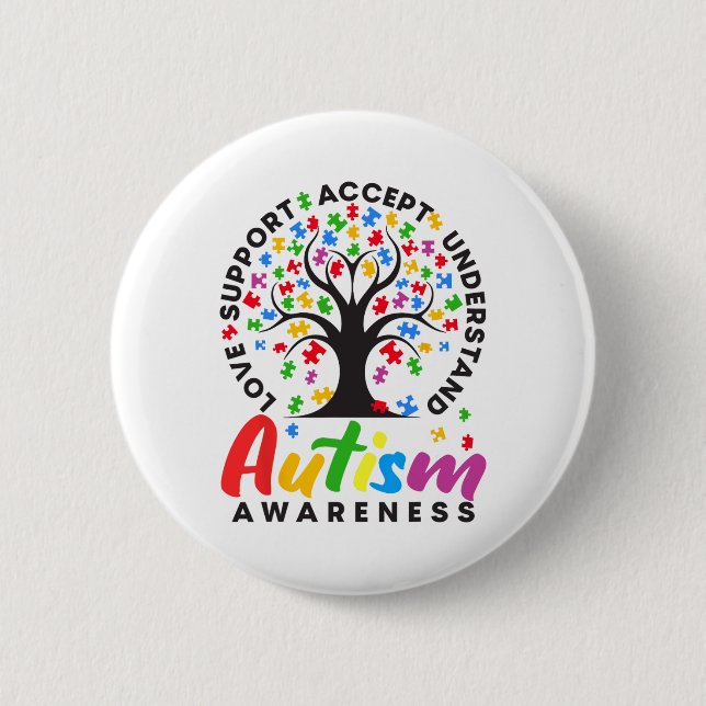 Badge Rond 5 Cm Sensibilisation sur l'autisme Love Support Accepte (Devant)