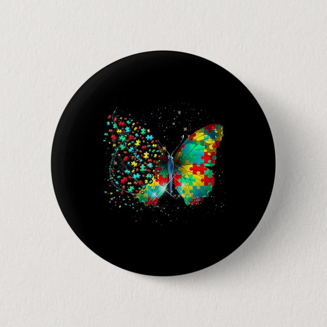 Badge Rond 5 Cm Sensibilisation sur l'autisme Papillon Peace Lover (Devant)