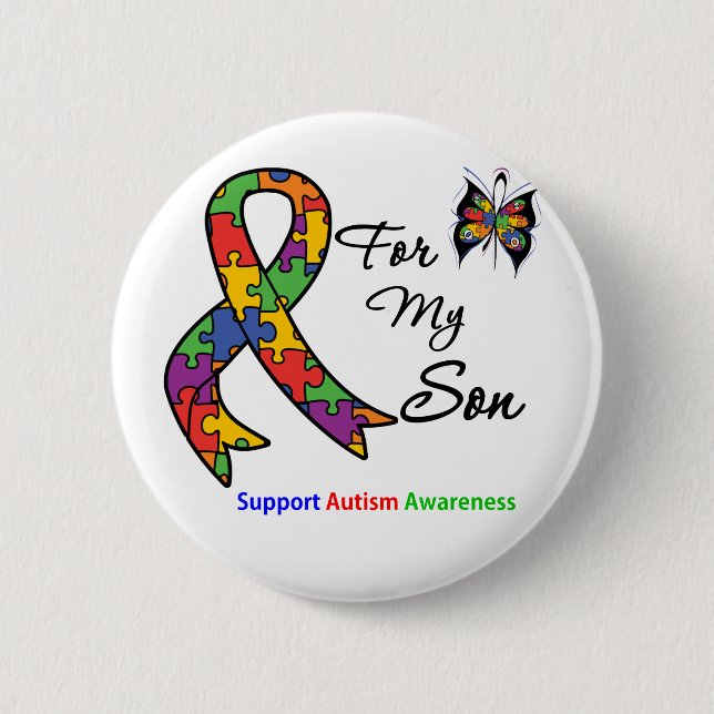 Badge Rond 5 Cm Sensibilisation sur l'autisme Pour Mon Fils (Devant)