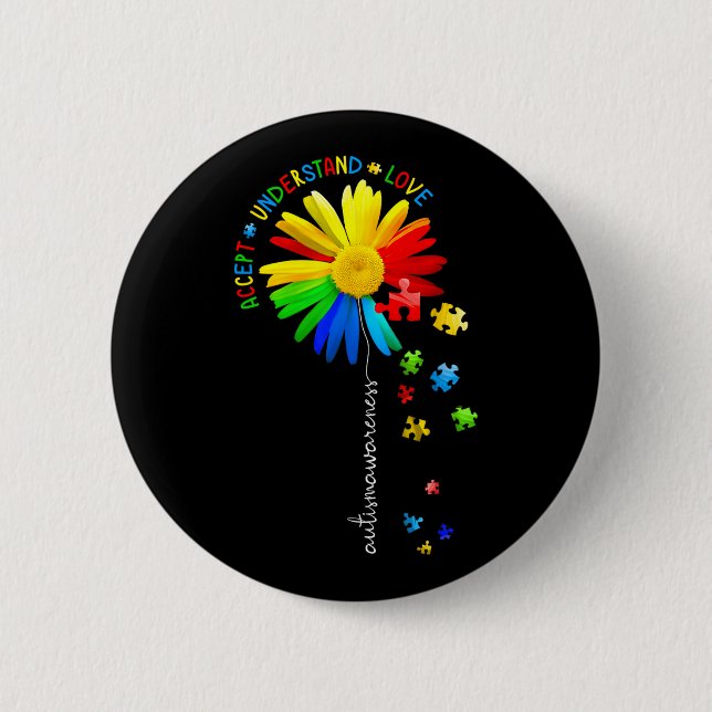 Badge Rond 5 Cm Sensibilisation sur l'autisme Sunflower Accepter C (Devant)