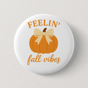 Badge Rond 5 Cm Sentiment d'automne avec une citrouille mignonne e