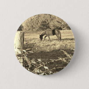 Badge Rond 5 Cm Sepia ton cheval Brown et clôture