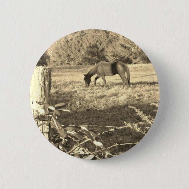 Badge Rond 5 Cm Sepia ton cheval Brown et clôture (Devant)