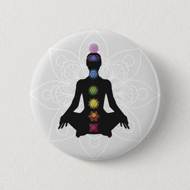 Badge Rond 5 Cm Sept chakras silhouette (Devant)