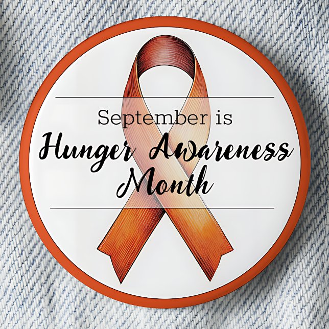 Badge Rond 5 Cm Septembre Mois de sensibilisation à la faim (September is Hunger Awareness Month pinback button.  Orange awareness ribbon.)