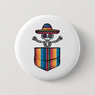 Badge Rond 5 Cm Serape Skeleton Mariachi Pocket Cinco De Mayo Mexi