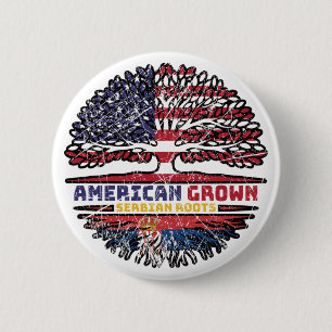 Badge Rond 5 Cm Serbian Serbia US American États-Unis Tree