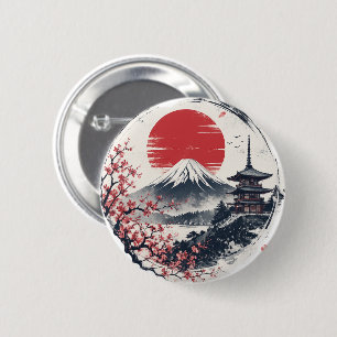 Badge Rond 5 Cm Sérénité du coucher de soleil sur le mont Fuji – A