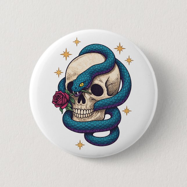 Badge Rond 5 Cm Serpent Crâne (Devant)