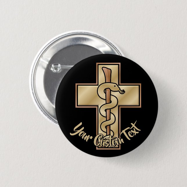 Badge Rond 5 Cm Serpent sur Croix (Devant & derrière)