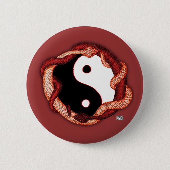 Badge Rond 5 Cm Serpents double (rouge) (Devant)