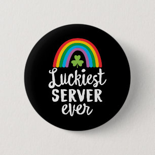 Badge Rond 5 Cm Serveur le plus chanceux Shamrocks de la Saint-Pat