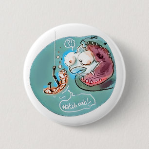 Badge Rond 5 Cm serviable poisson terre ver drôle dessin animé