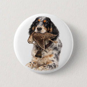 Badge Rond 5 Cm Setter anglais, chasse à la bécasse ,Art canin