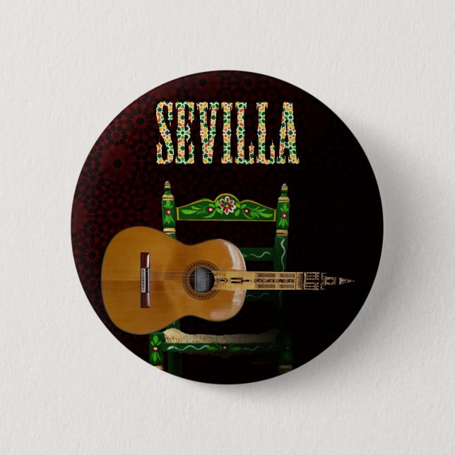 Badge Rond 5 Cm SÉVILLE. Guitare flamande avec Girouette de (Devant)