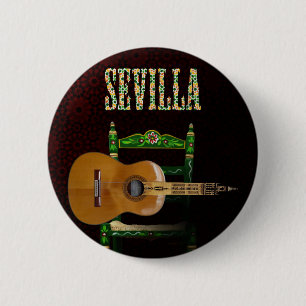 Badge Rond 5 Cm SÉVILLE. Guitare flamande avec Girouette de