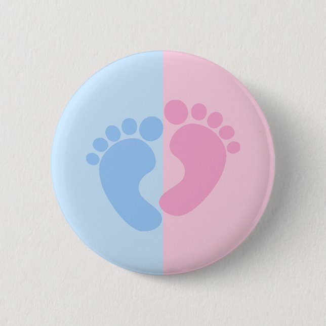 Badge Rond 5 Cm Sexe Révéler rose et bleu bébé pieds douche (Devant)