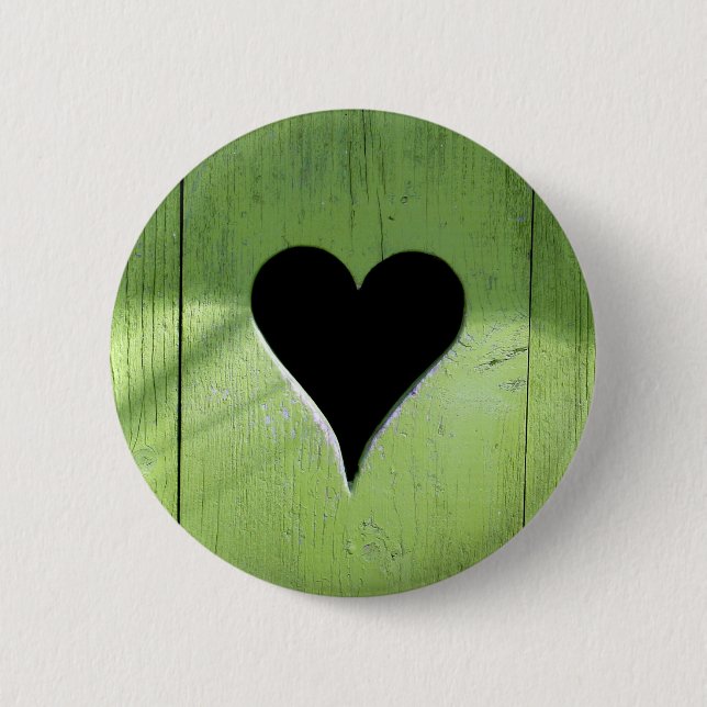 Badge Rond 5 Cm SHABBYCHIC coeur en bois vert noir (Devant)