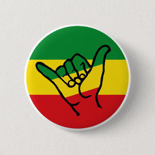 Badge Rond 5 Cm Shaka Main Avec Couleurs Reggae