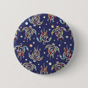 Badge Rond 5 Cm Shamanic Motif Tortues de mer + votre couleur de d