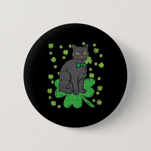 Badge Rond 5 Cm Shamrock Chat Jour de la Saint Patrick 4 Leaf Clov (Devant)